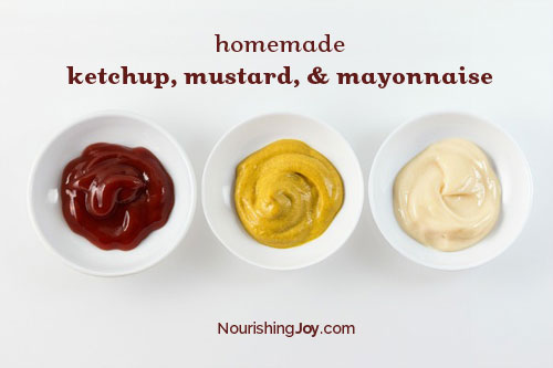 Make your own ketchup, mustard, barbecue sauce, pickle relish, and mayonnaise for your next barbecue! These versions taste like the store-bought versions, but are free of preservatives, HFCS, and other additives!