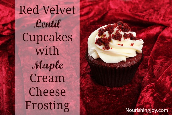 Red Velvet Lentil Cupcakes with Maple Cream Cheese Frosting from NourishingJoy.com